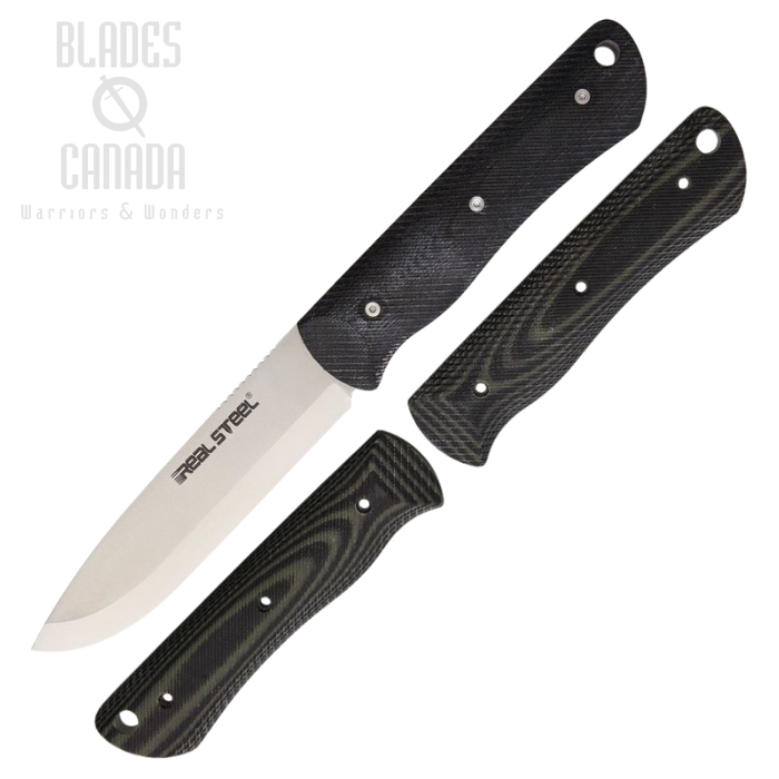 Real Steel Bushcraft Fixed Blade Knife, D2, G10 Black/Green, Kydex Sheath, 3714